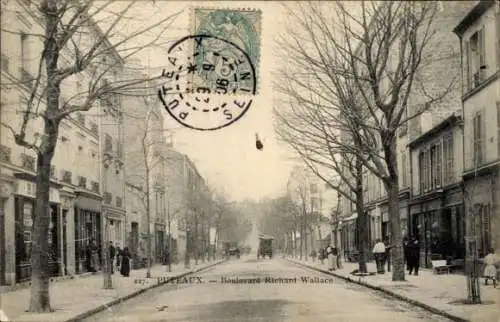 Ak Puteaux Hauts de Seine, Boulevard Richard Wallace, Straßenansicht, Bäume, historische Atmos...