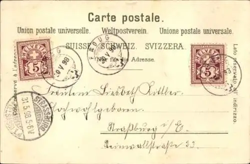 Litho Schweiz, In den Alpen, Wandergruppe