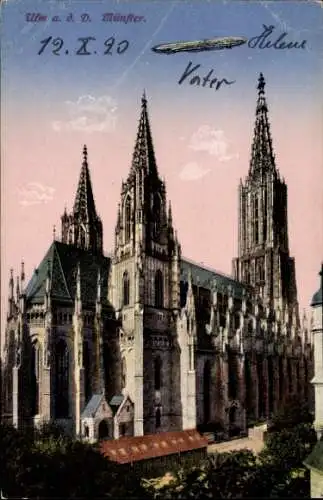 Ak Ulm an der Donau, Münster, Zeppelin