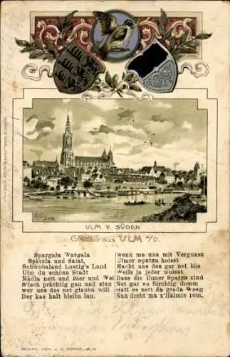 Künstler Präge Wappen Litho Ulm an der Donau, Münster, Stadt