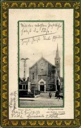 Präge Passepartout Ak Neu Ulm in Schwaben, Kriegerdenkmal, Kirche