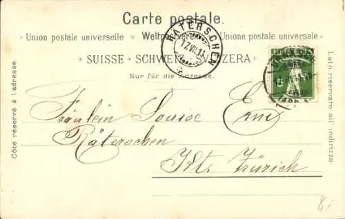 Litho Schweiz, Gruß aus den Bergen, Postkutsche