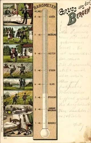 Litho Barometer, Gruß aus den Bergen, Humor