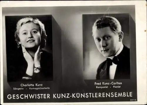 Ak Charlotte Kunz Sängerin, Fred Kunz - Carlten Pianist