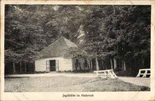 Ak Hude bei Oldenburg, Urwald Hasbruch, Jagdhütte