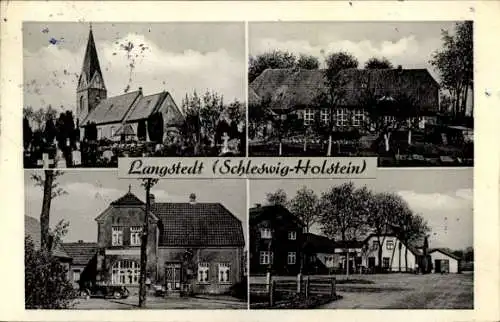 Ak Langstedt in Schleswig Holstein, Kirche, Friedhof, Garten, Straßenpartie