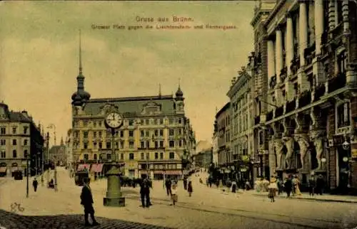 Ak Brno Brünn Südmähren, Großer Platz gegen die Liechtensteingasse und Rennergasse