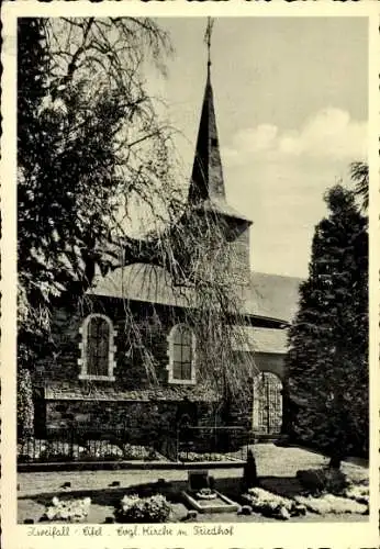 Ak Zweifall in der Eifel Stolberg im Rheinland, Evangelische Kirche, Friedhof