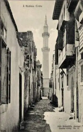 Ak Rethymno Griechenland, Straße, Häuser, Turm