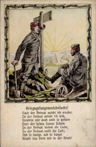 Ak Kriegsgefangenensehnsucht, Nach der Heimat möchte ich wieder...