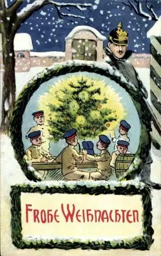 Ak Glückwunsch Weihnachten, Soldaten am Tannenbaum