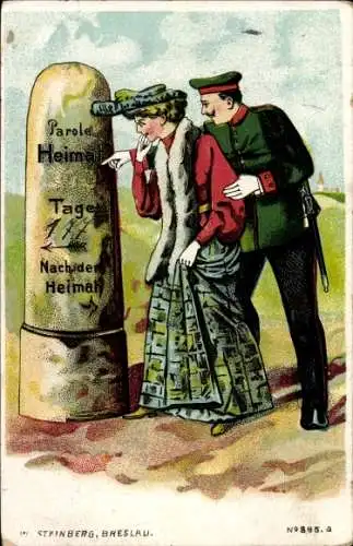 Litho Parole Heimat, deutscher Soldat, Frau, Reserve