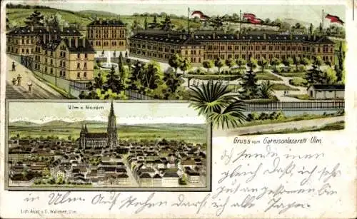 Litho Ulm an der Donau, Garnisonlazarett, Münster, Stadt
