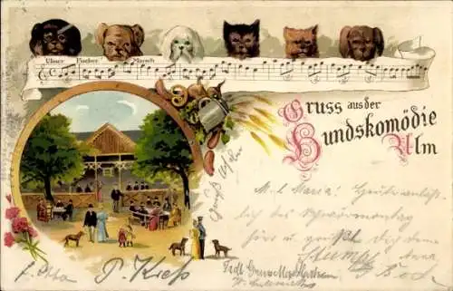 Ak Ulm an der Donau, Geselllschaft Hundskomödie, Ulmer Fischermarsch, Partitur, Hunderassen