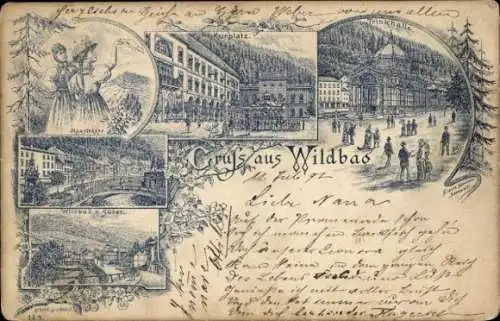 Passepartout Litho Bad Wildbad im Schwarzwald, Kurplatz, Trinkhalle