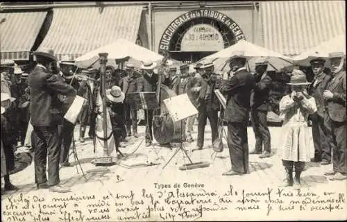 Ak Genève Genf Schweiz, Musikkapelle am Markt, Stadttypen