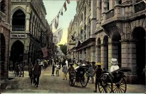 Ak Hong Kong China, Straßenansicht, Geschäfte, Rikscha