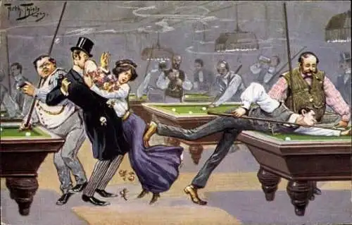 Künstler Ak Thiele, Arthur, Billard, Malheur