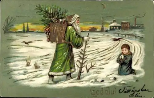 Präge Ak Glückwunsch Weihnachten, Weihnachtsmann, Betendes Kind