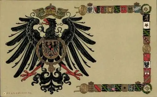 Präge Wappen Ak Schwarzer Adler mit Krone, Kaiserreich