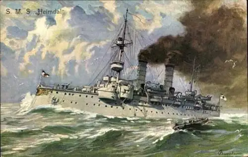 Künstler Ak Deutsches Kriegsschiff, SMS Siegfried, Küstenpanzerschiff, Kaiserliche Marine