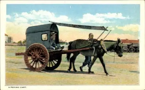 Ak Peking China, Blick auf eine Straße mit Eselskarren