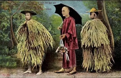 Ak China, Menschen in chinesischen Trachten, Sonnenschirm