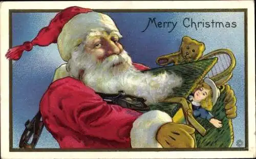 Präge Ak Glückwunsch Weihnachten, Weihnachtsmann, Geschenke, Spielzeuge
