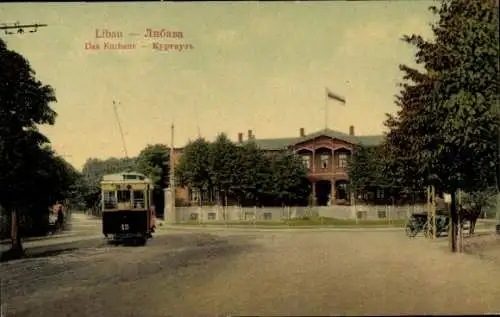 Ak Liepaja Libau Lettland, Kurhaus, Straßenbahn Nr. 13