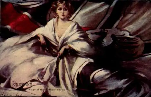 Künstler Ak Gemaltes Porträt einer Frau mit deutscher Fahne, Kaiserreich