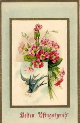 Passepartout Ak Glückwunsch Pfingsten, Schwalben, Briefe