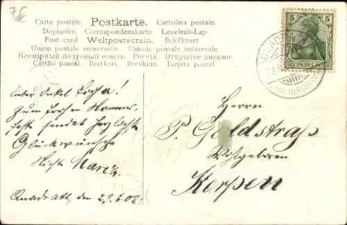 Präge Ak Katze im Blumenkorb