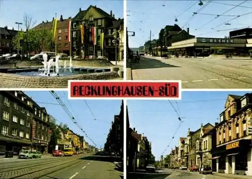 Ak Recklinghausen Süd, Straßenansichten, Springbrunnen