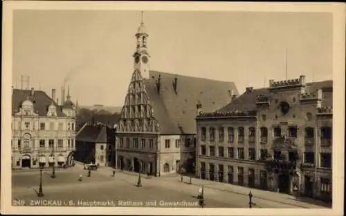 Ak Zwickau in Sachsen, Hauptmarkt, Rathaus und Gewandhaus.