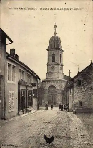 Ak Avanne Doubs, Route de Besancon, Kirche