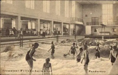 Ak Norderney, Seewasser Wellenschwimmbad, Badegäste