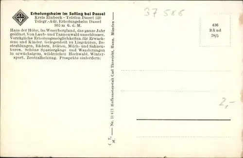 Ak Dassel am Solling, Erholungsheim im Solling bei Dassel