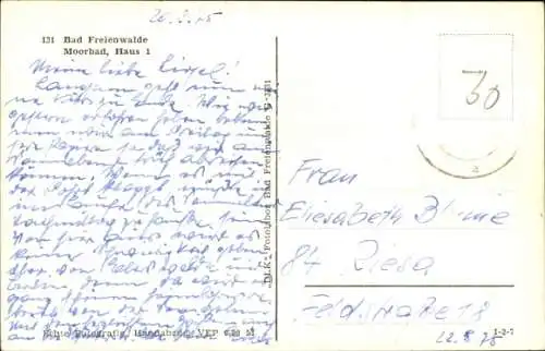 Ak Bad Freienwalde an der Oder, Moorbad, Haus 1