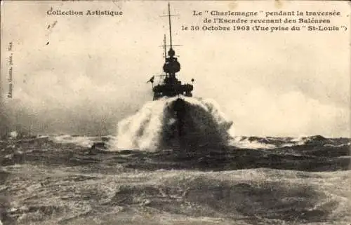 Ak Le Charlemagne pendant le traversee de l'Escadre revenant des Beleares le 30 Octobre 1903