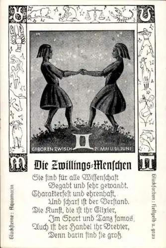 Ak Sternzeichen Zwillinge, Gemini, 21. Mai bis 21. Juni