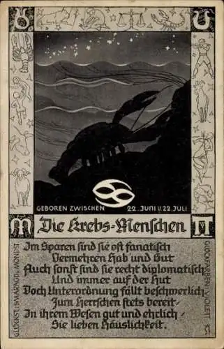 Ak Sternzeichen Krebs, Cancer, 22. Juni bis 22. Juli