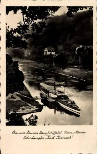 Ak Oberweser Personen Dampfschifffahrt Hann. Münden, Salondampfer Fürst Bismarck