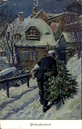 Ak Glückwunsch Weihnachten, Weihnachtsabend, Sanitäter mit Tannenbaum, Rotes Kreuz, I. WK