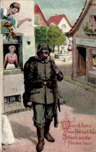 Ak Wenn ich komm vom Feld nach Haus, deutscher Soldat