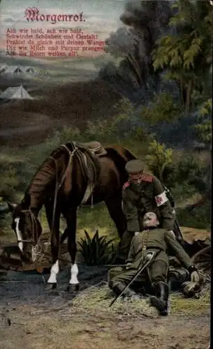 Ak Morgenrot, Sanitäter und verwundeter Soldat