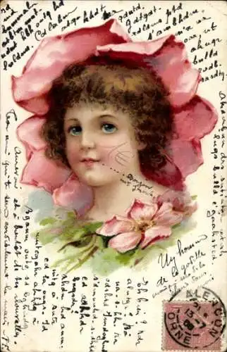 Litho Kinderportrait in einer Rosenblüte