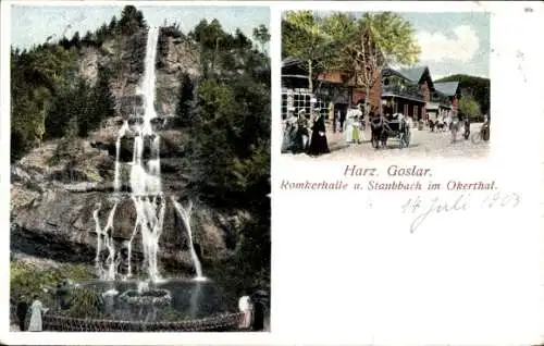 Ak Goslar in Niedersachsen, Romkerhalle und Staubbach im Okertal, Wasserfall