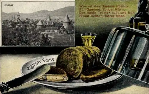 Passepartout Ak Goslar am Harz, Gesamtansicht, Harzer Käse