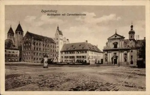 Ak Regensburg an der Donau Oberpfalz, Moltkeplatz mit Carmelitenkirche