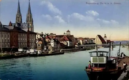 Ak Regensburg an der Donau Oberpfalz, Donau, Dom St. Peter, Steinerne Brücke, Schiff der DDSG